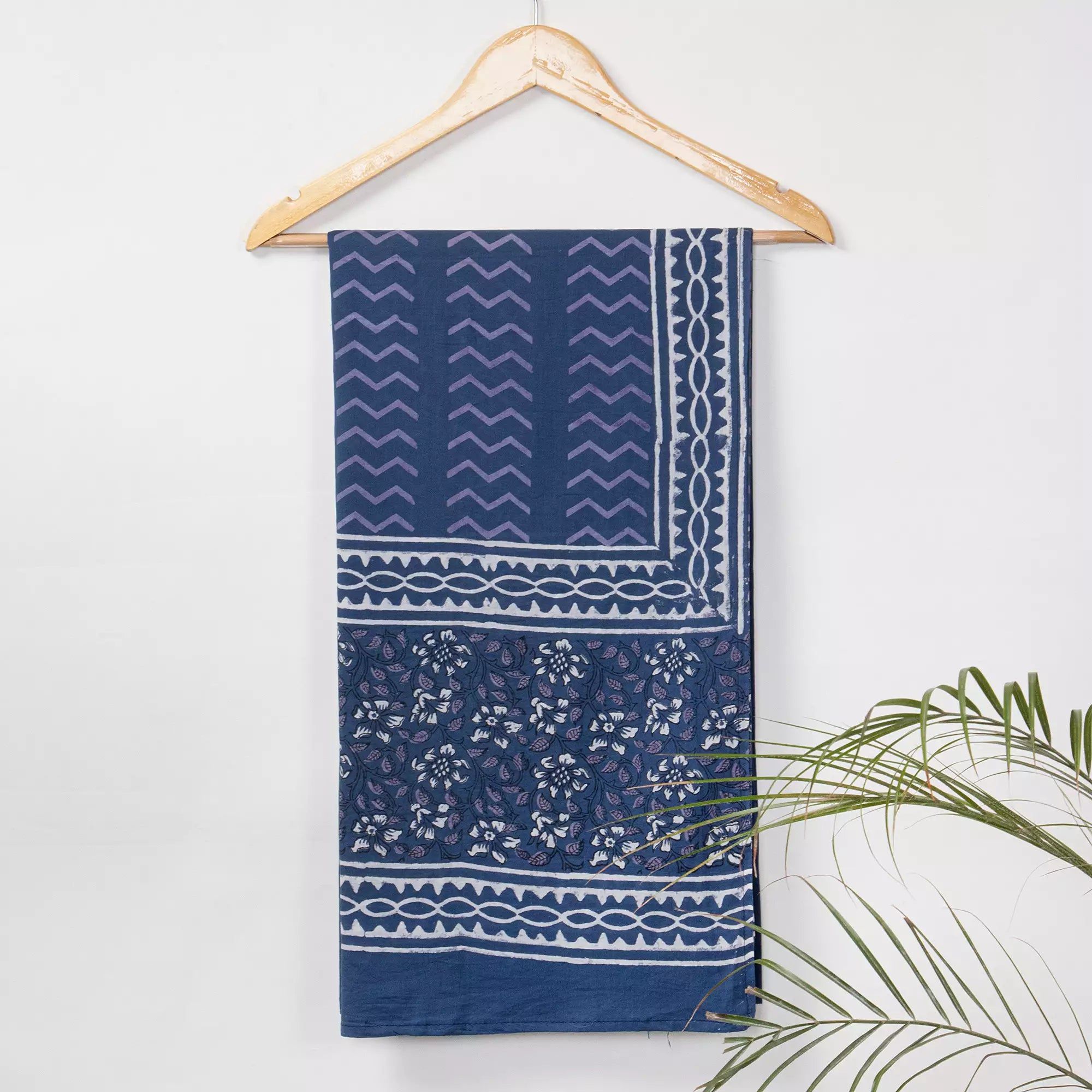 Blue Stripe Hand Printed Cotton Dupatta for Women's
